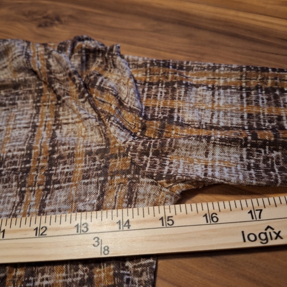 Willow + Root Buckle brown Plaid semi sheer mesh Mock neck top retro 70s Fall - Picture 9 of 9